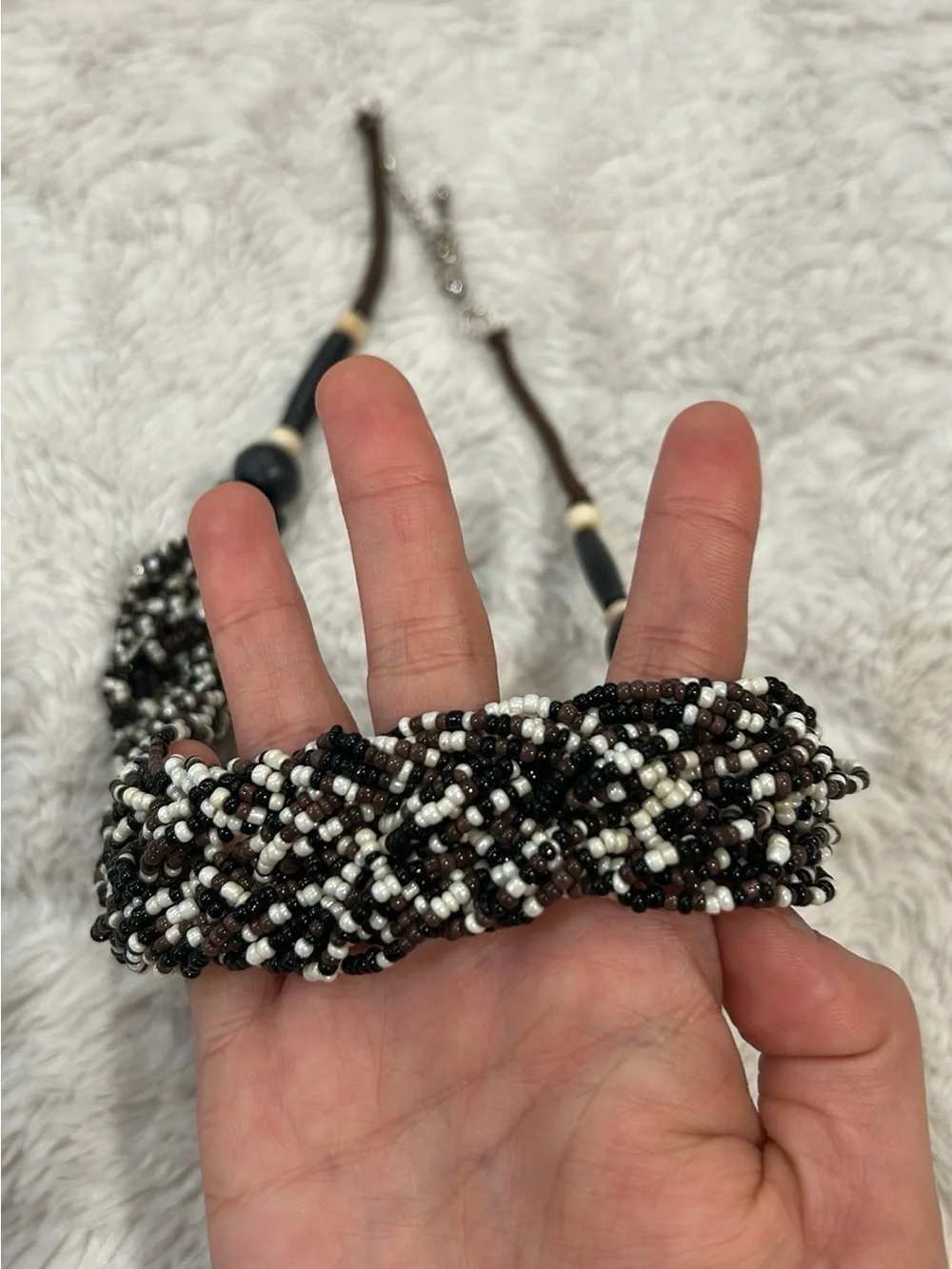 Vintage Black & White Beaded Statement Necklace - Picture 2 of 3